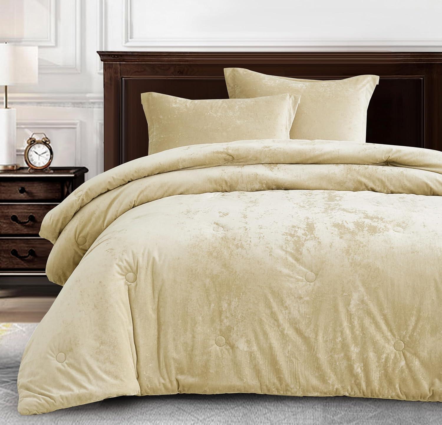 Chezmoi Collection Lux 3-Piece Pewter Gray Shimmer Velvet Bedding Set Full Size Lush Plush Velvet Comforter Set With Soft Brushed Microfiber Reverse