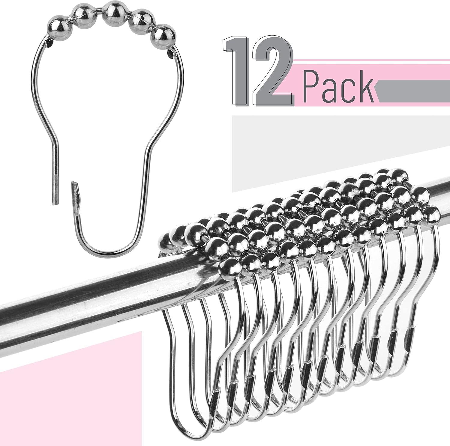 Slick- Shower Curtain Rings, 12 Pack Silver Shower Curtain Hooks Metal Shower Hooks Shower Curtain