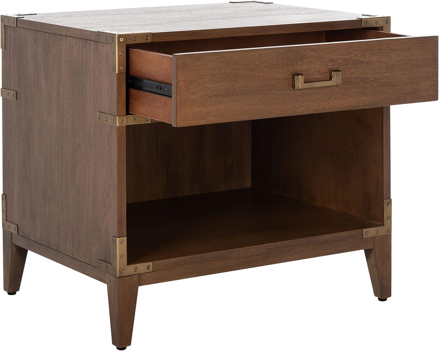 Brown Mahogany 1-Drawer Nightstand with Brass Hardware