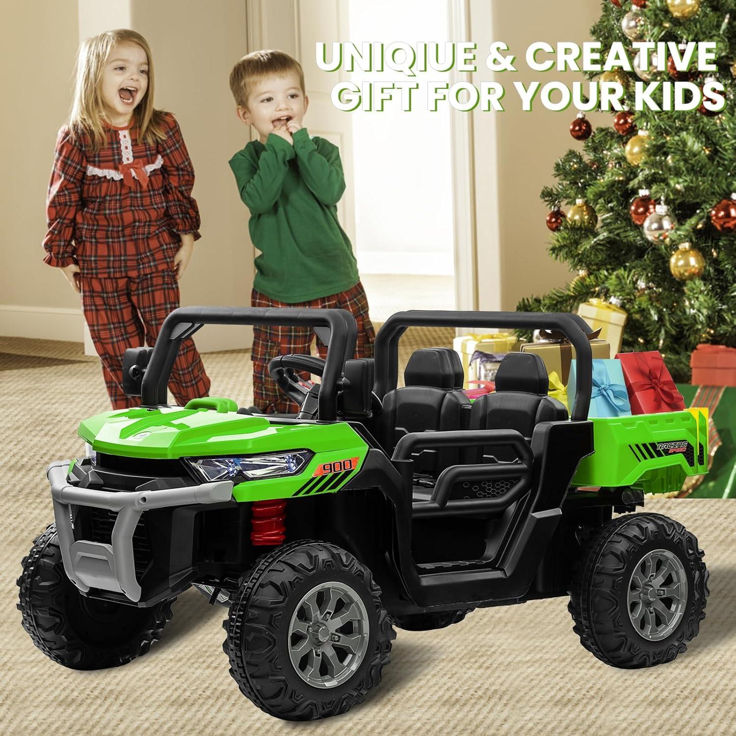 24V Ride on UTV Car, 2 Seater Kids Electric Powered Ride on Toys Dump Truck with Trailer Remote Control, Green