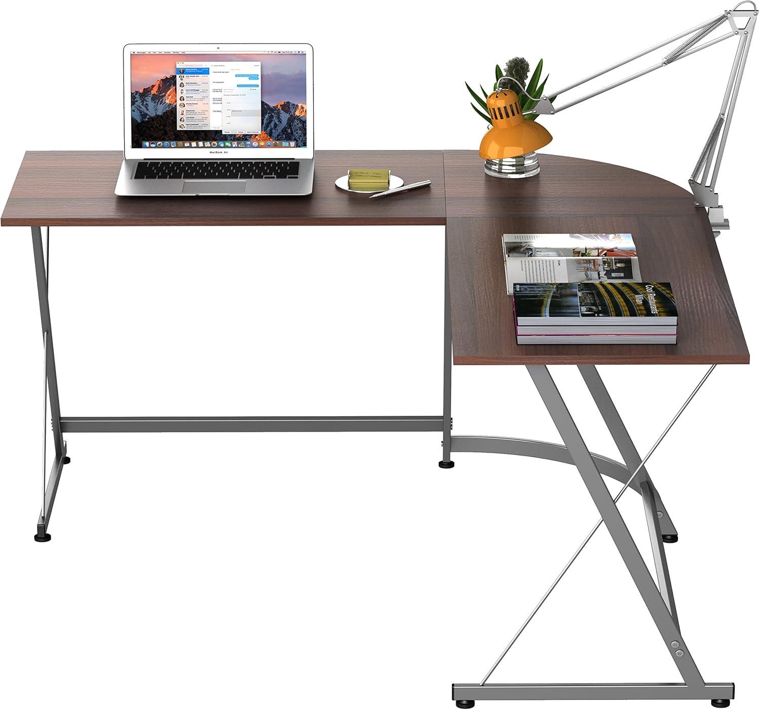shw l-shaped home office corner adjustable desk wood top, espresso