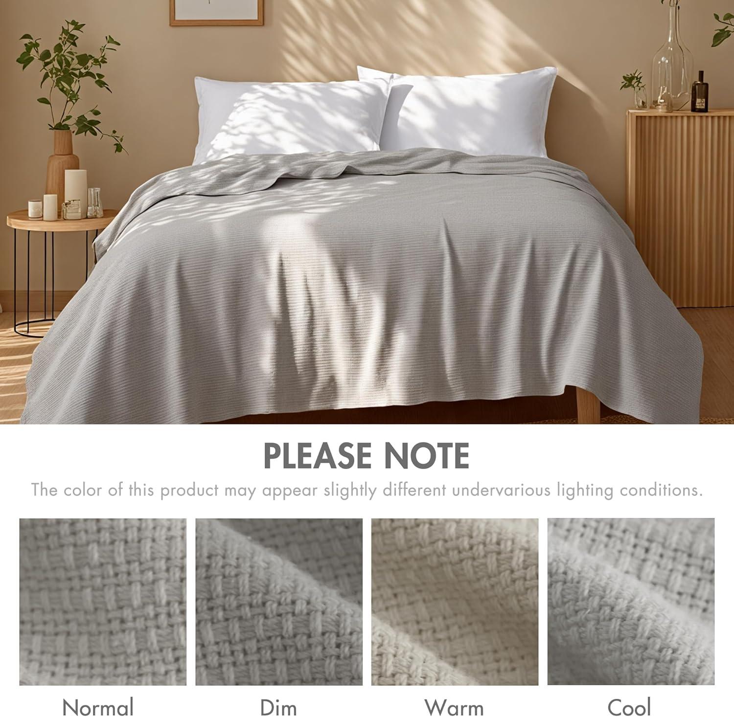 Twin Freshspun Basketweave Cotton Bed Blankets Gray