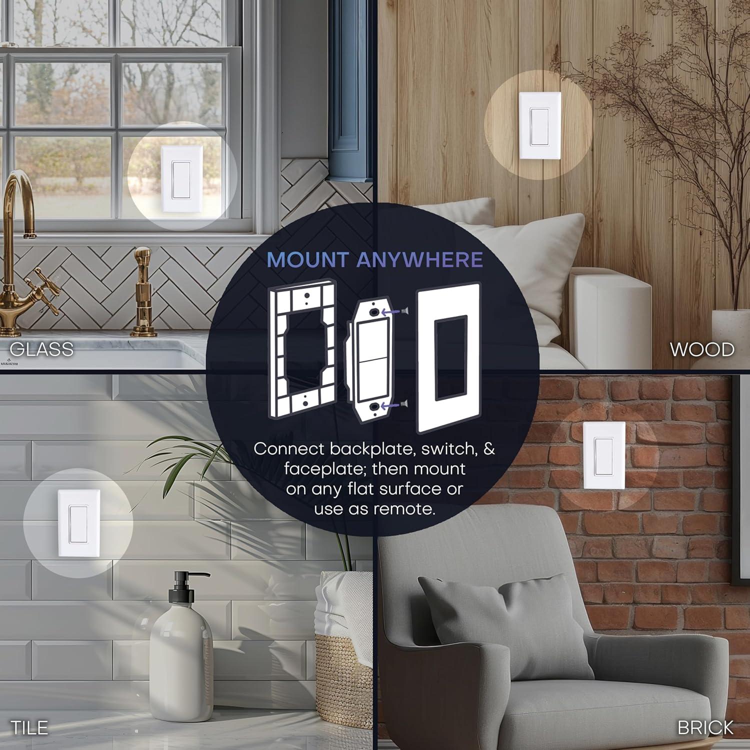 RunLessWire 3-Way On/Off Wireless Battery-Free Remote Light Switch Kit 150ft Range - Light Almond