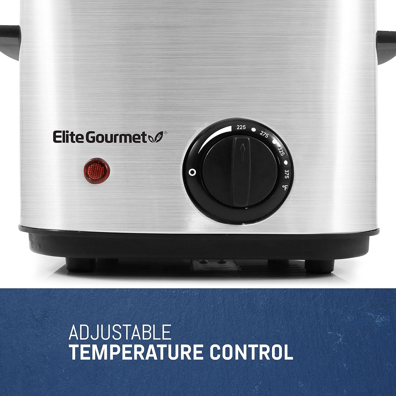 Elite Gourmet 1.5 qt 800W Electric Deep Fryer, Stainless Steel