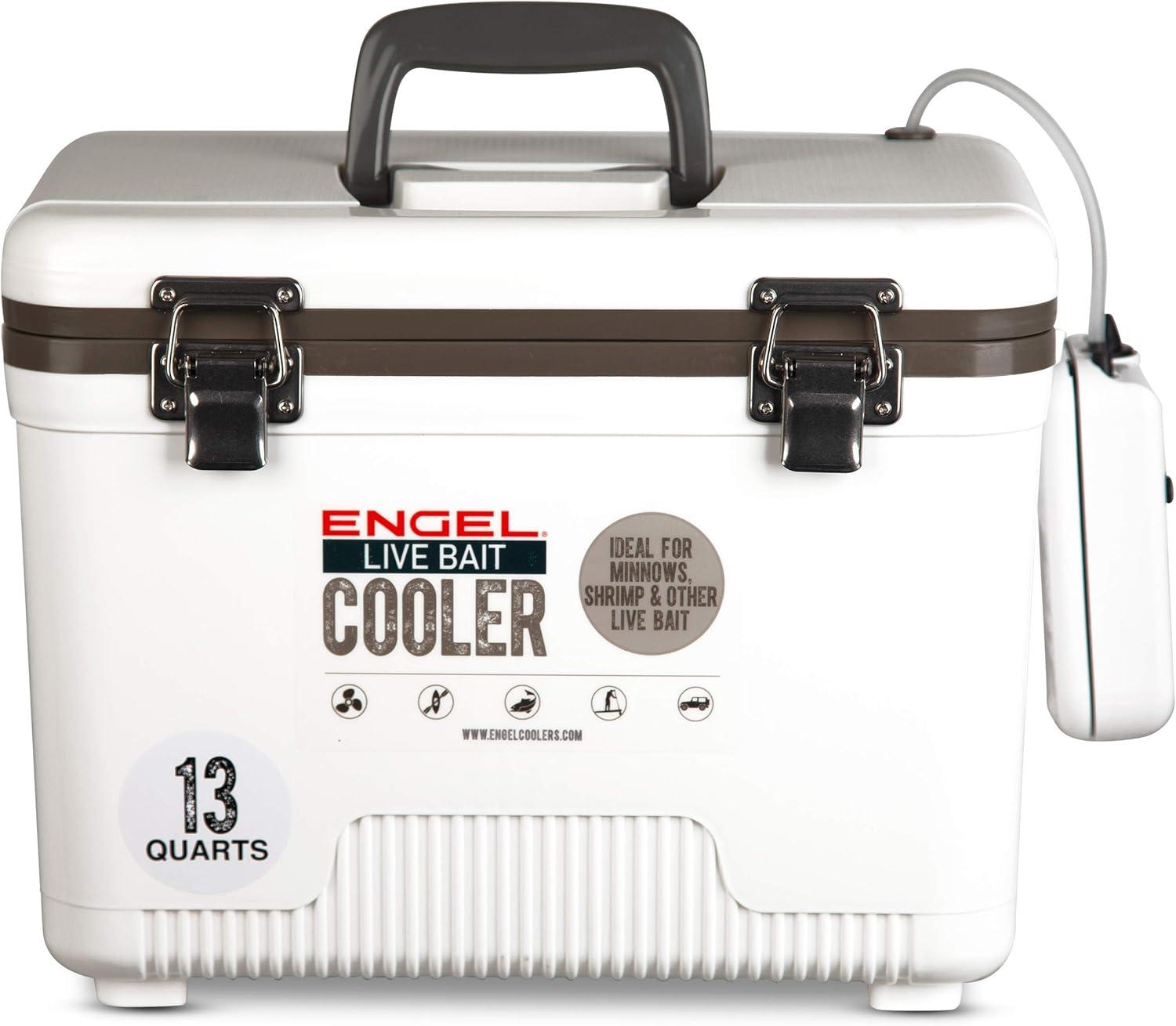 ENGEL 13 Qt Live Bait Cooler with 2-Speed Portable Aerator Pump - White