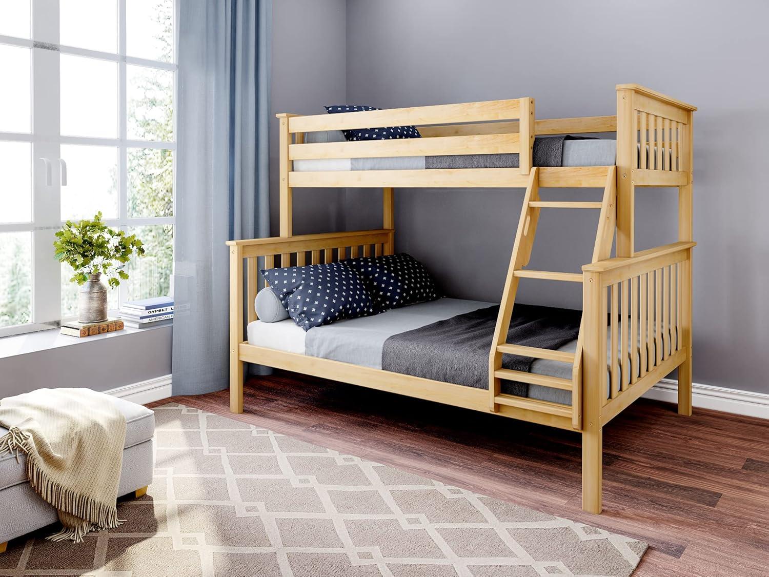 Max & Lily Bunk Bed Twin over Full Size, Solid Wood Bunk Beds with Ladder for Kids