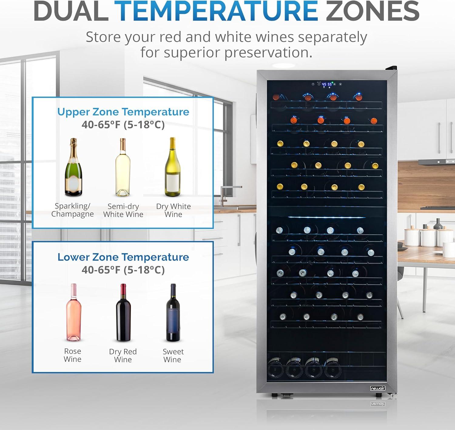 98-Bottle Black and Silver Dual Zone Wine Cooler with Glass Door