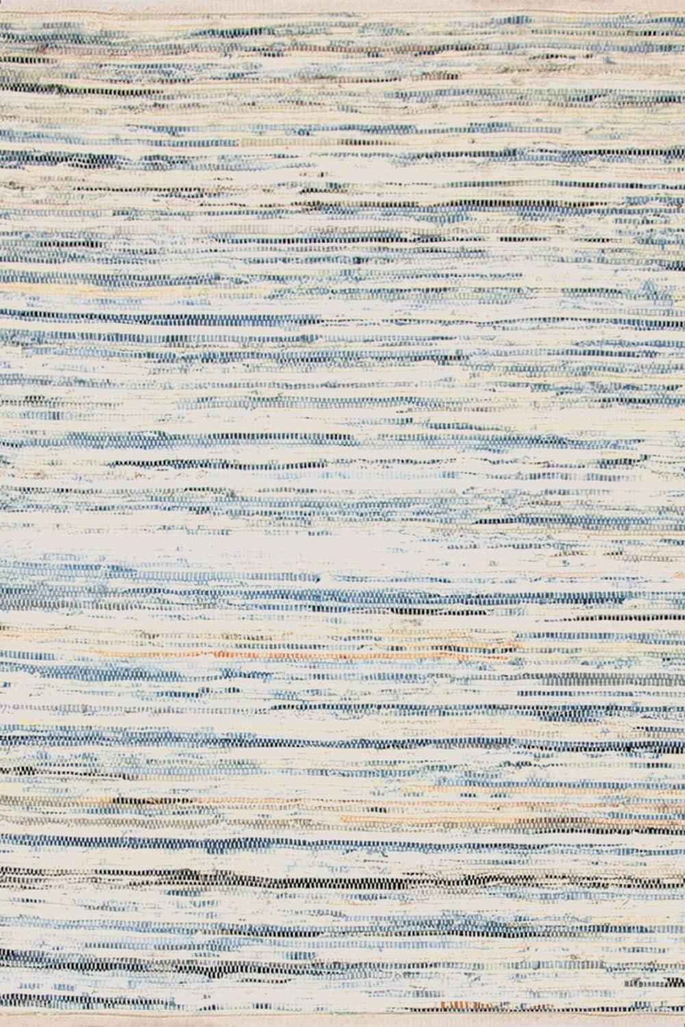 Modern Striped Hand-Knotted Blue Cotton & Viscose Rug 2'x3'