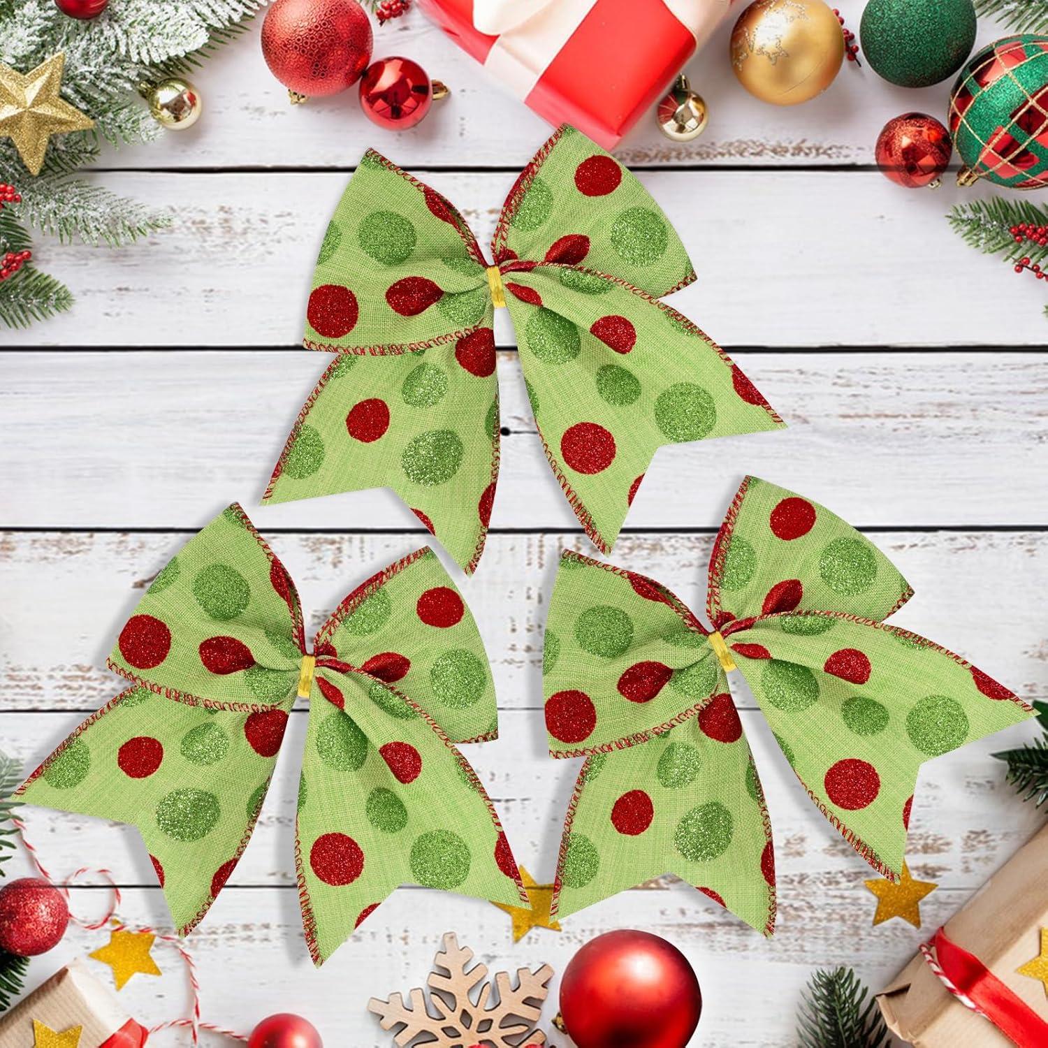 Sandistore Cute Cars 12pcs Christmas Tree Bows Ornaments 6 Inch Large Christmas Wreath Bows Red Green Xmas Tree Bows Christmas Glitter Dot Bows Ribbons Decoration For Garland Diamonds for Crafts