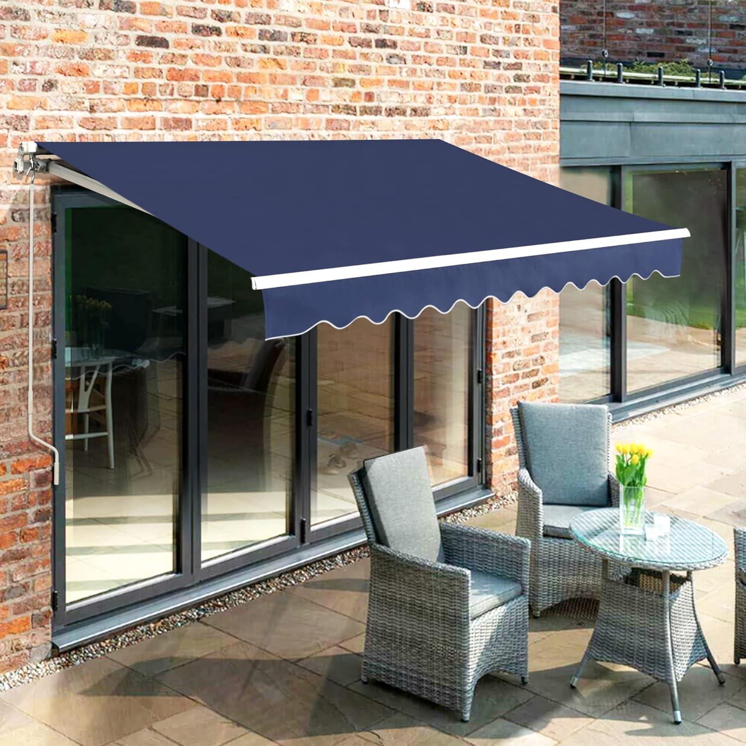 Macrout 10' x 8' Blue Manually Retractable Patio Awning