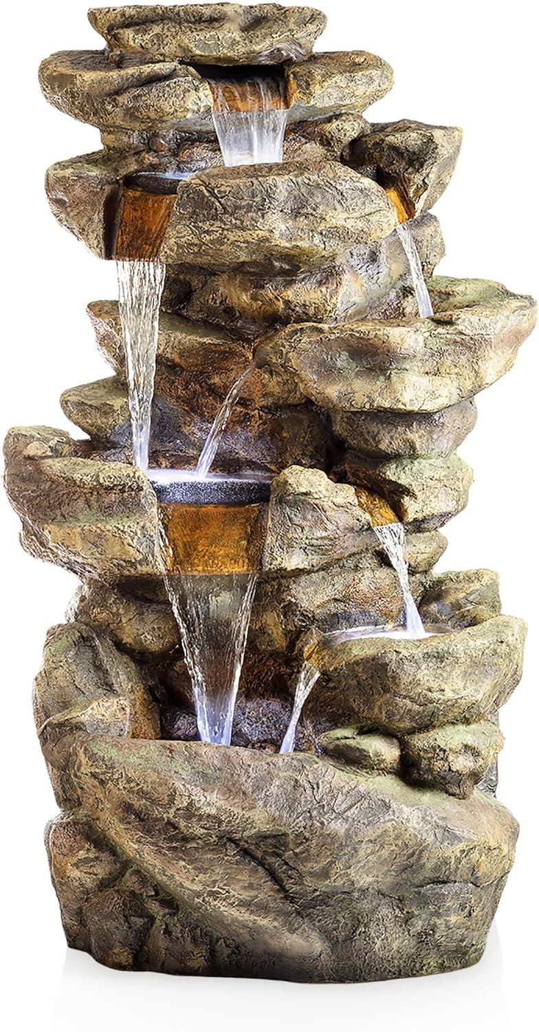 Alpine Corporation 6-Tier Amazonian Water Fountain with LED Lights
