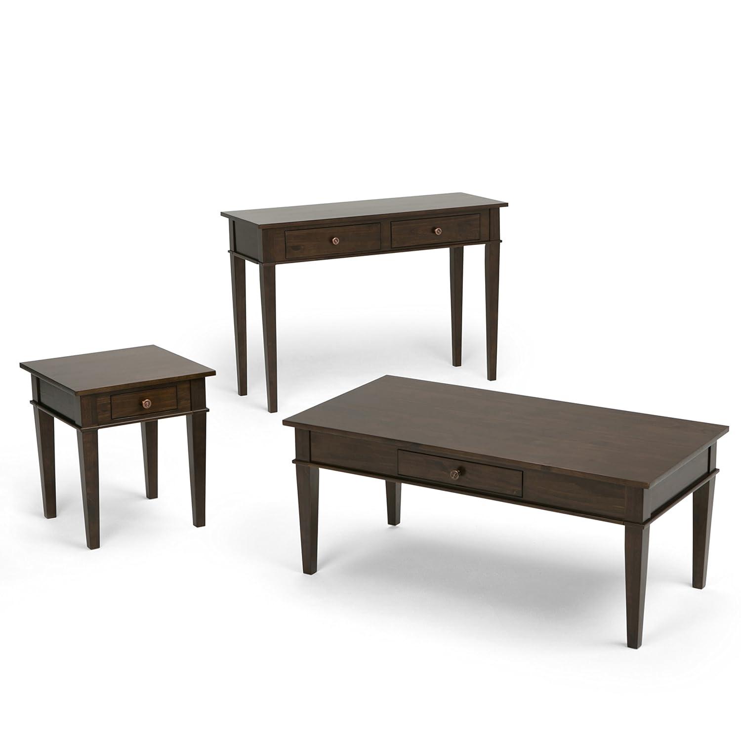 Simpli Home Carlton 44"W Solid Wood Storage Console Table in Dark Tobacco Brown with 2 Drawers