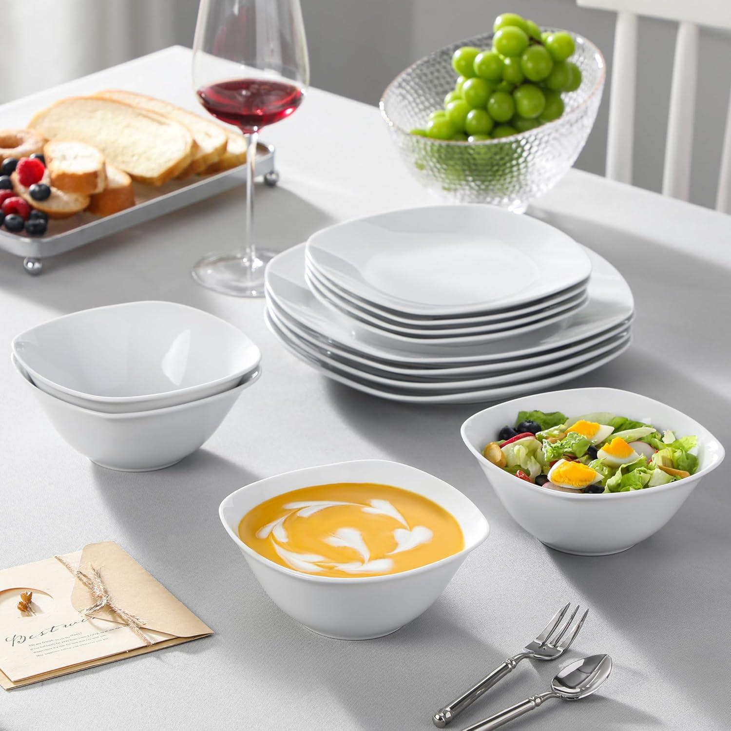 Elisa 12-Piece White Porcelain Square Dinnerware Set