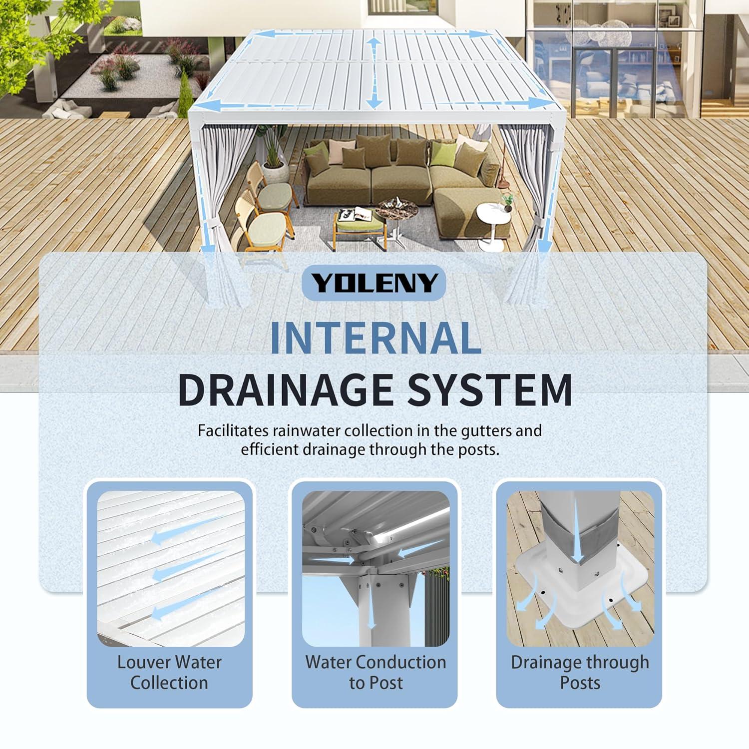 Erommy  Outdoor Louvered Pergola Gazebo with Adjustable Aluminum Rainproof Roof 10'x10' - White