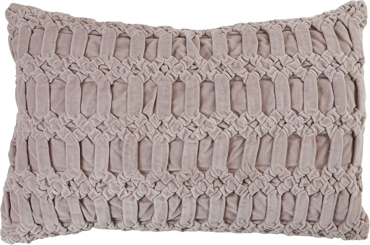 Taupe Smocked Velvet Down-Filled Lumbar Pillow