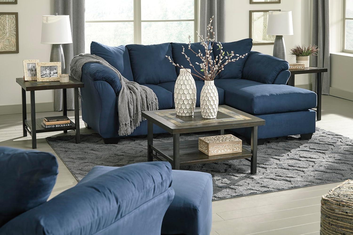 Signature Design by Ashley Contemporary Darcy Ottoman Microfiber Blue