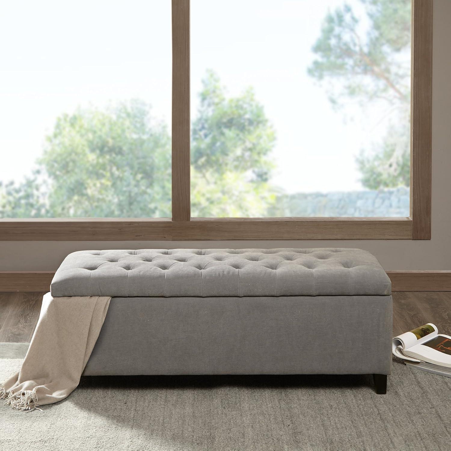 Selah Tufted Top Storage Bench - Gray: Upholstered Ottoman with Wood Legs, Polyester, Spot Clean