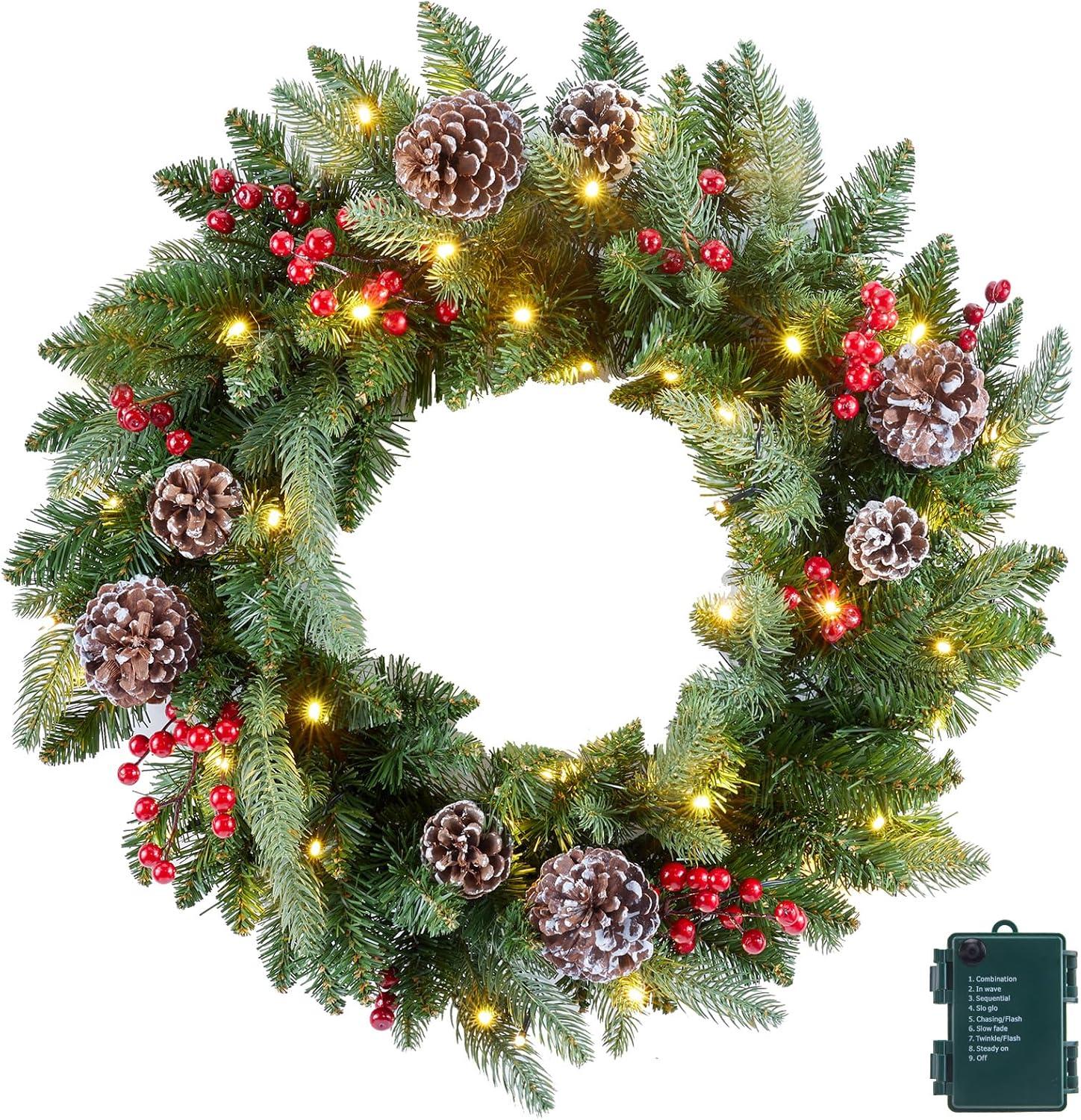 Faux Lighted Berry 24'' Wreath