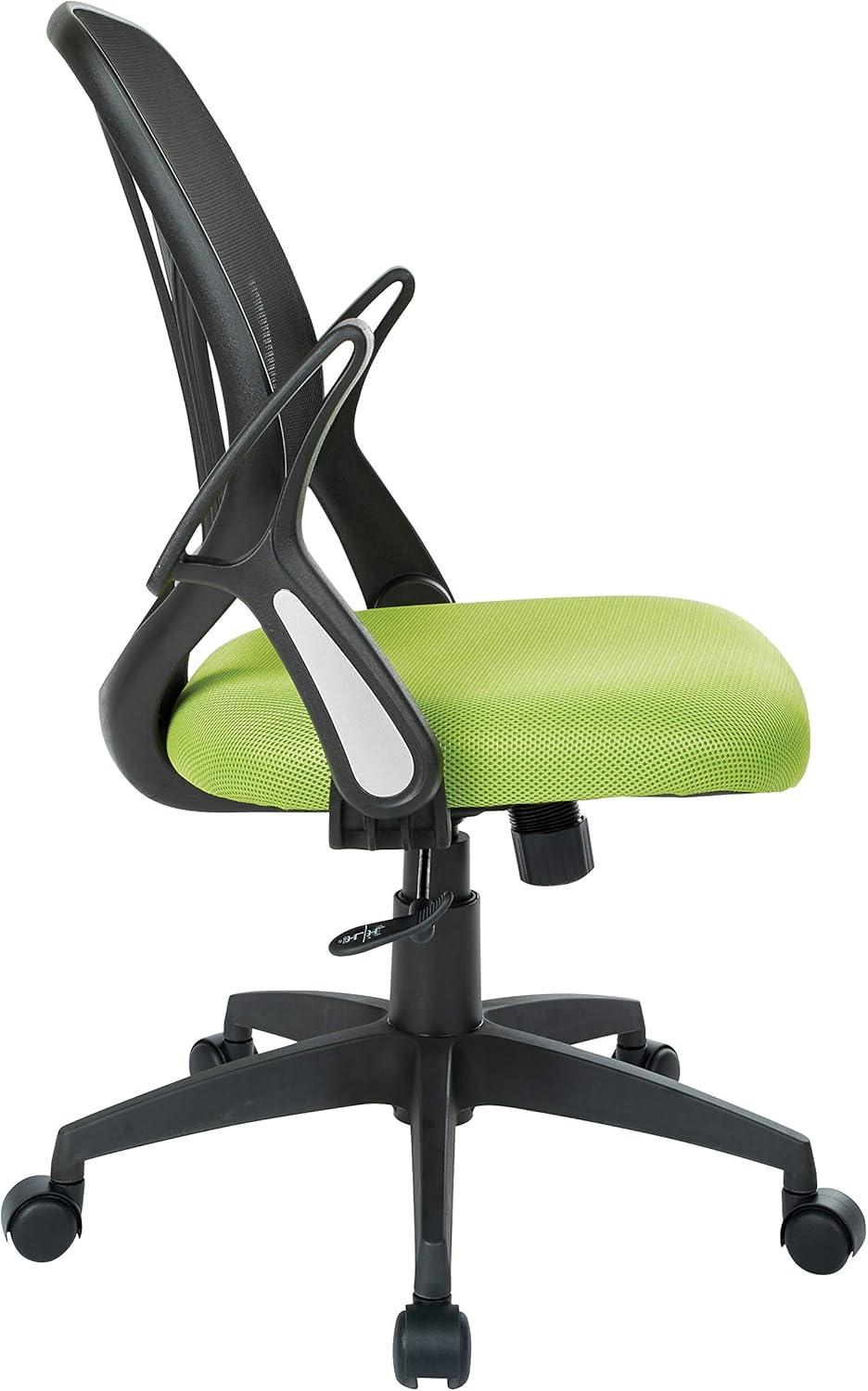 Office Star Products Screen Back Chair with Green Mesh, Flip Arms, and Silver Accents