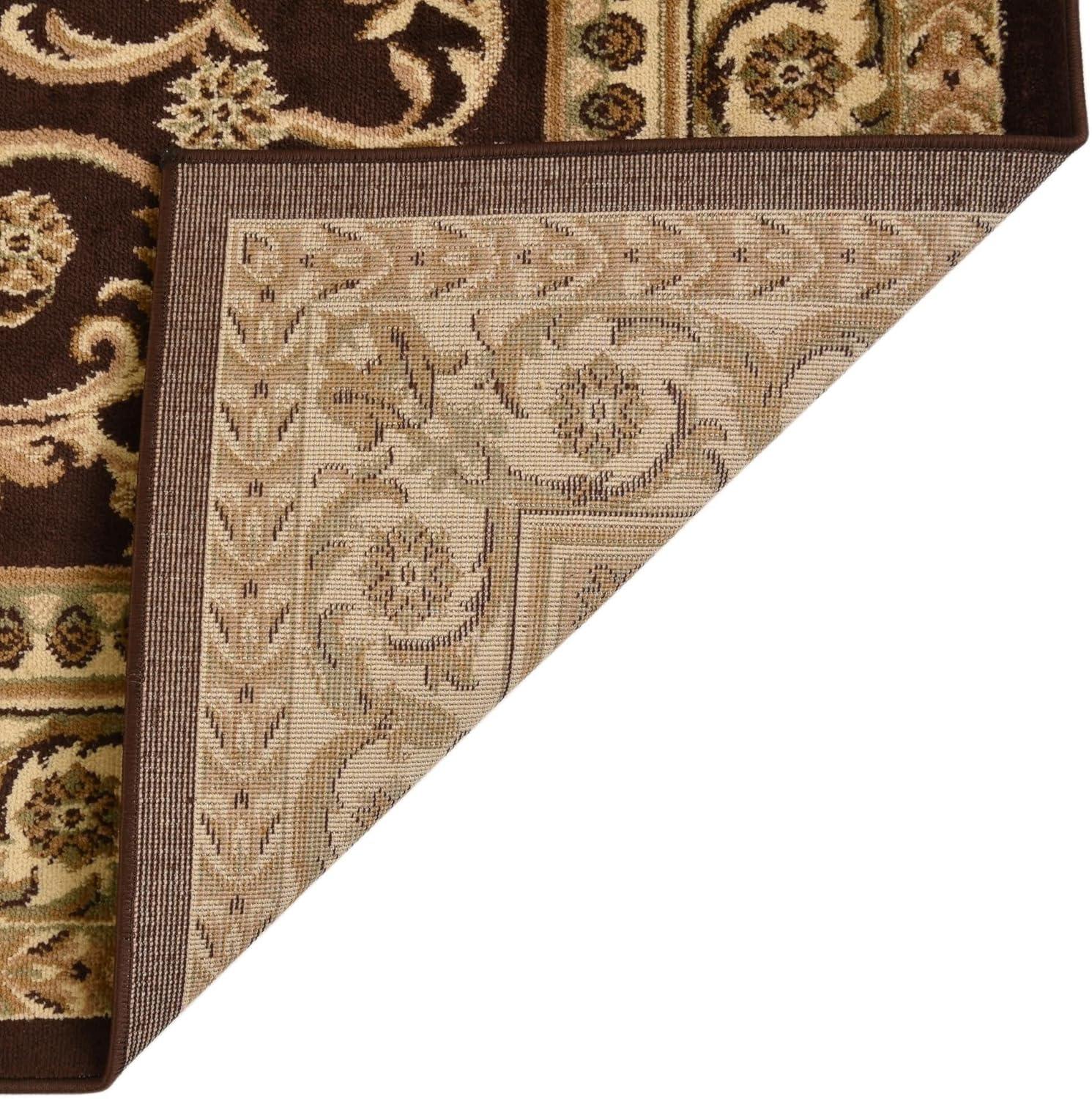 Elegant Medallion 6' Square Brown Synthetic Area Rug