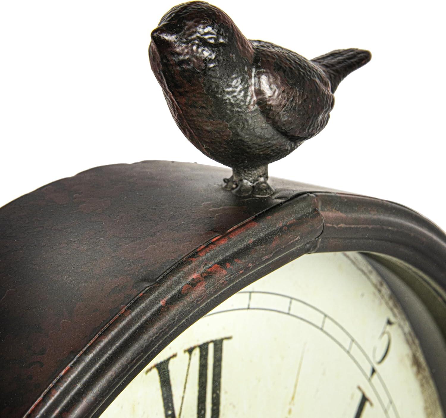 Antique Bronze Oval Metal Wall Clock with Bird