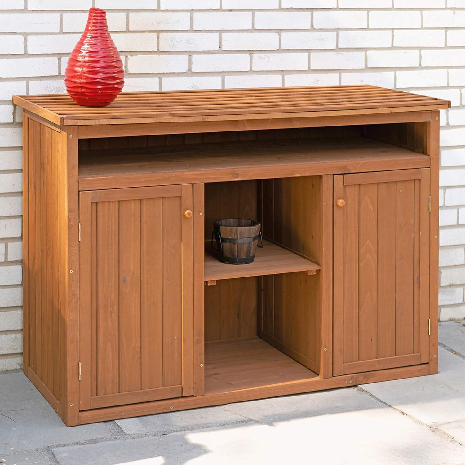 Medium Brown Solid Wood Display and Hideaway Storage Cabinet