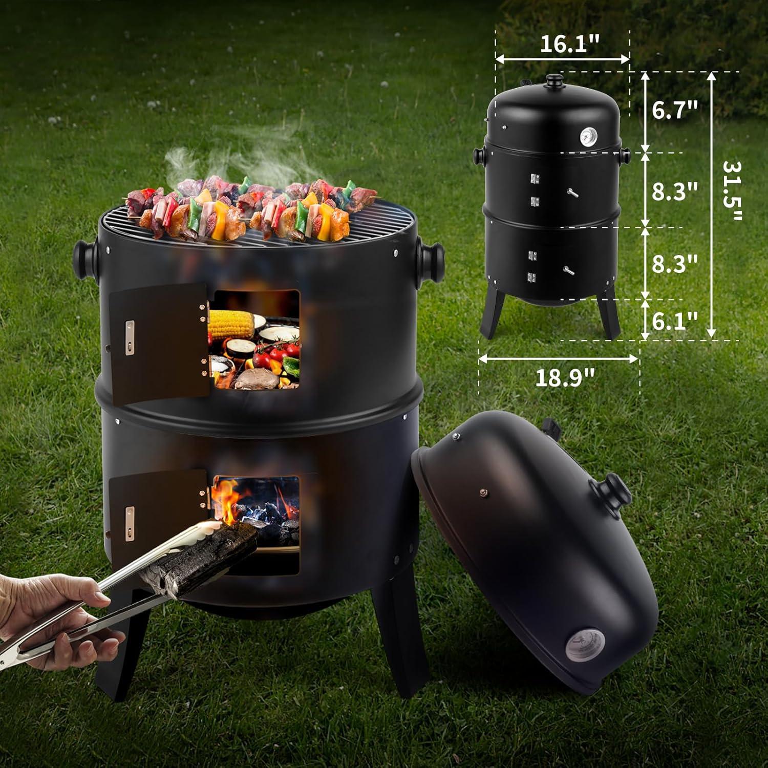 Black Iron 32" Portable Charcoal Smoker BBQ Grill