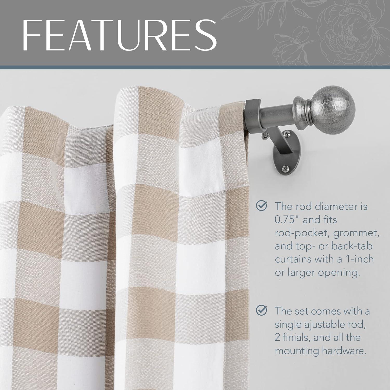 Rustic Pewter Adjustable Curtain Rod with Hammered Ball Finials