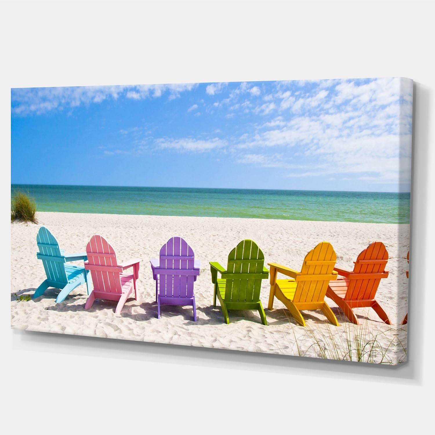 Colorful Adirondack Beach Chairs Seashore Canvas Print, 32 x 16 in