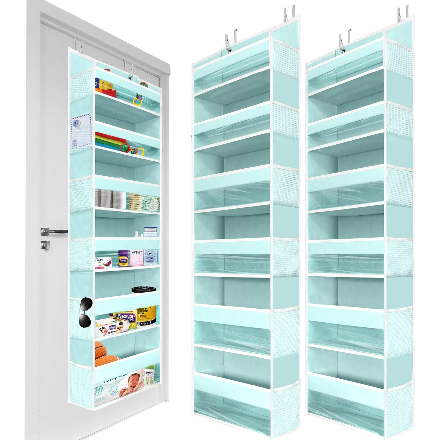 HOMELUX THEORY 2 PC Heavy Duty Over the Door Organizer 55x14x6.7, 6 Large Front & 12 Side Pockets, Hanging Storage Closet Door Organizer for Bedroom, Bathroom and Baby Nursery Storage (Light Gray)