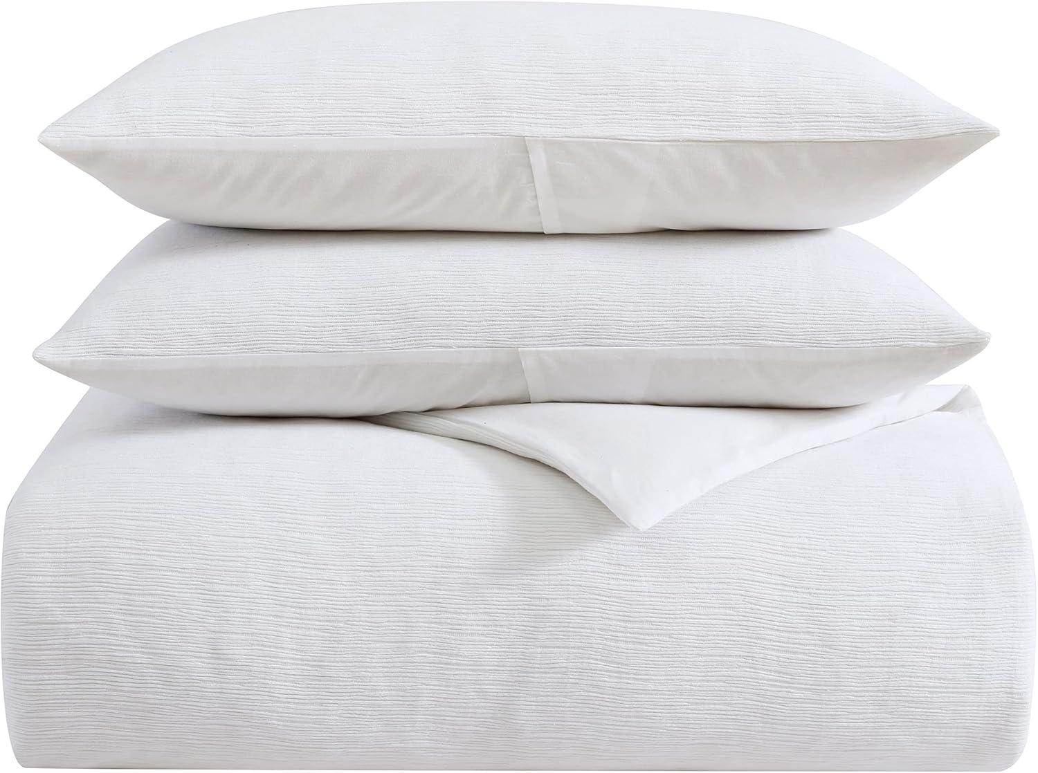 Vera Wang Vera Wang Solid Textured Pleats White Duvet Cover Set