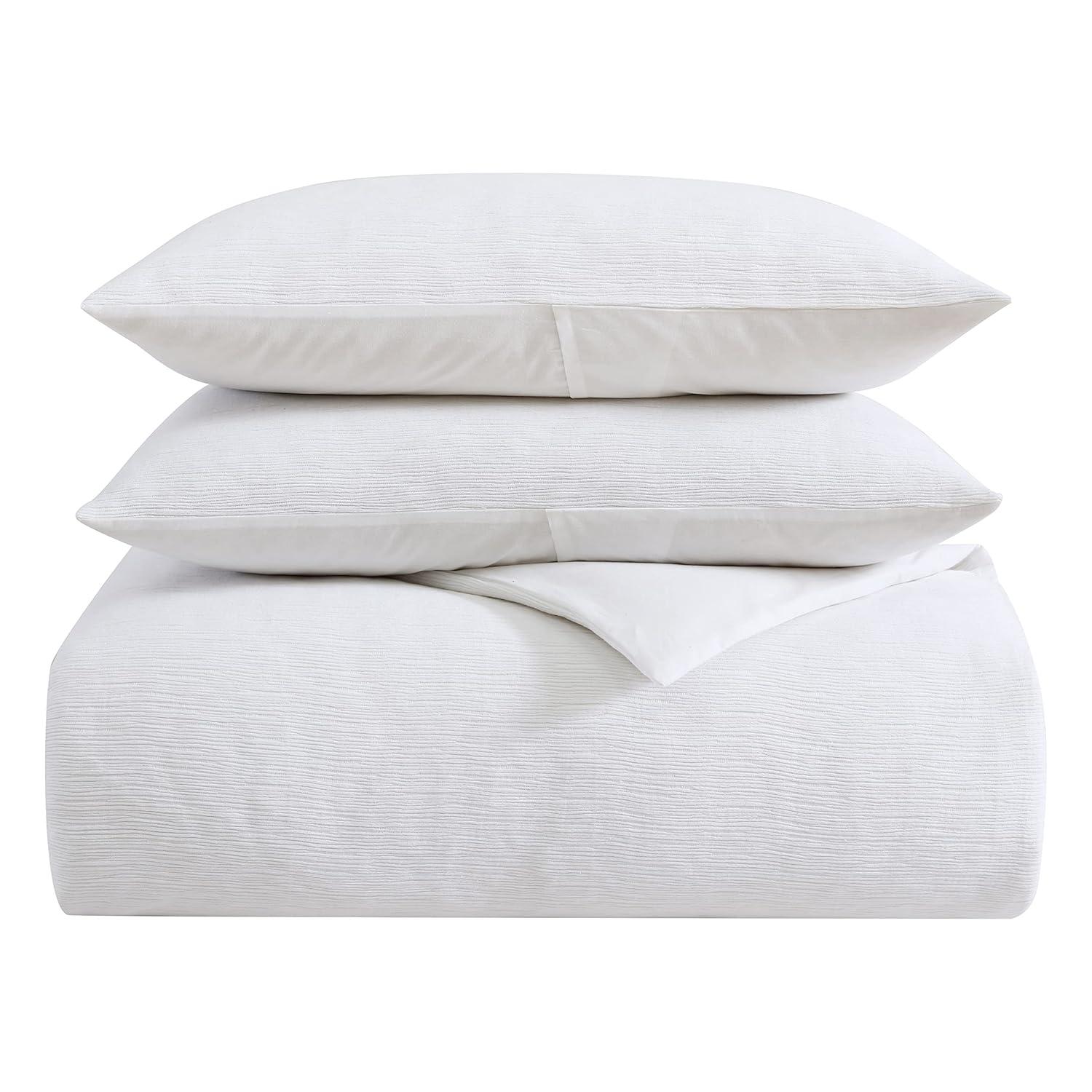 Vera Wang Vera Wang Solid Textured Pleats White Duvet Cover Set