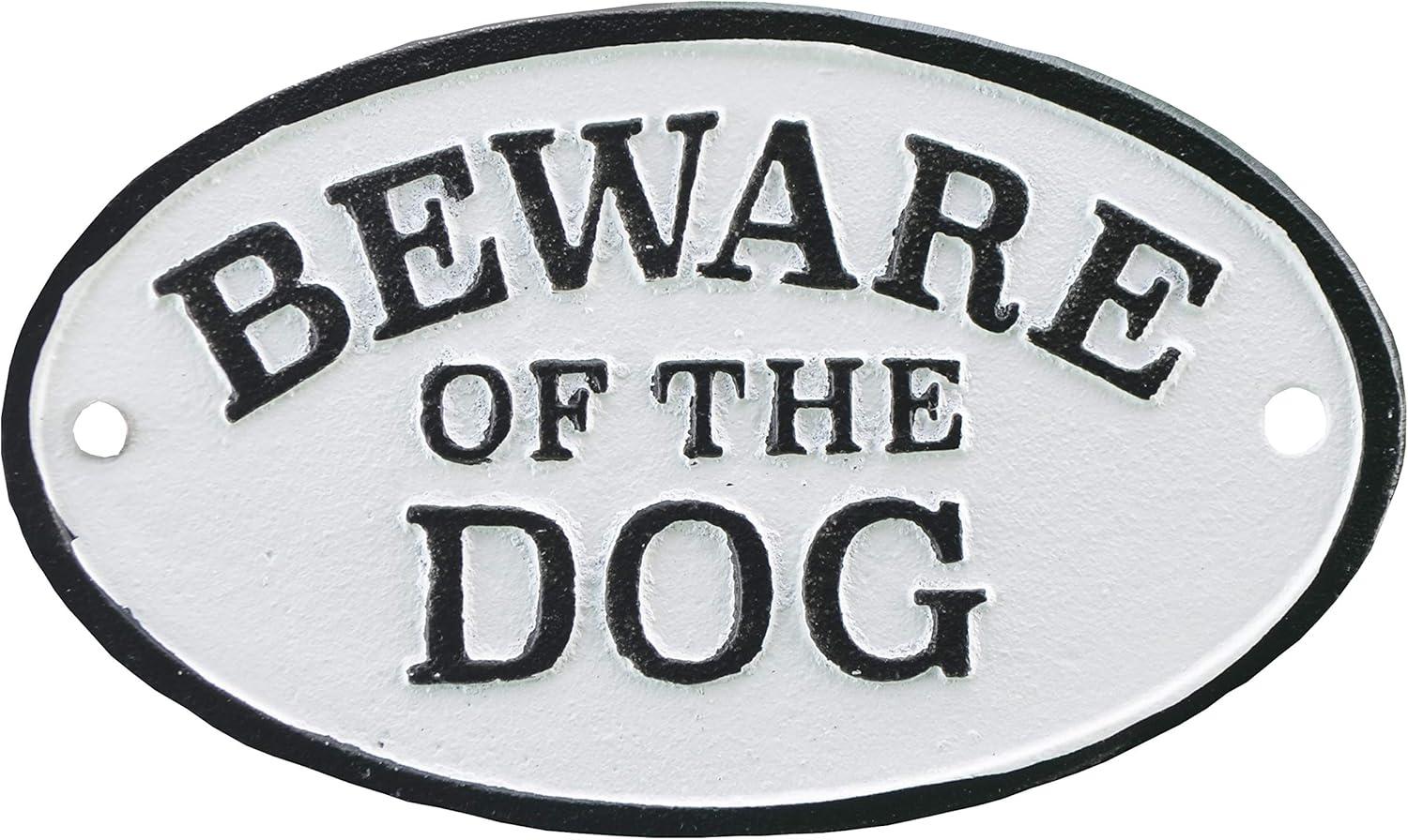 White and Black Cast Iron Beware of Dog Wall Plaque