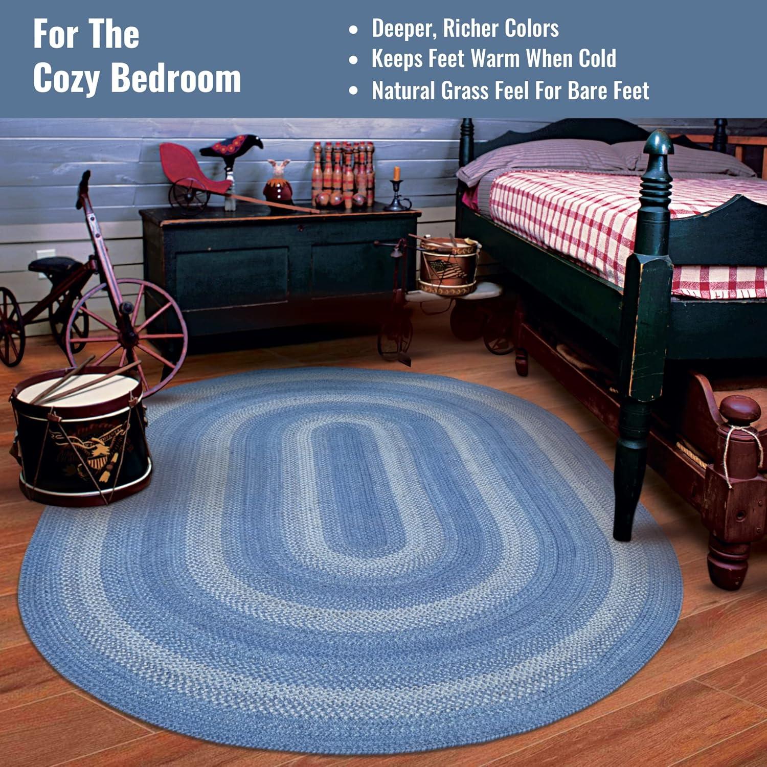 Damell Braided Non-Shedding Reversible Jute Blue Rug