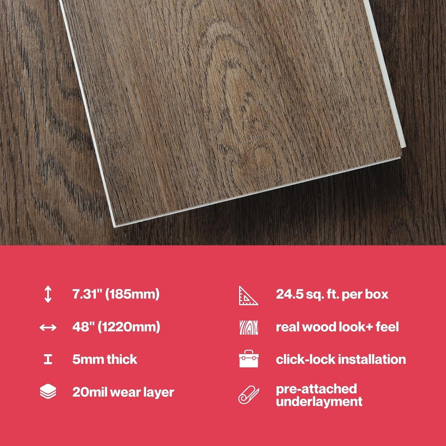 MaxCore Pro 20mil x 7.3" W x 48" L Click Lock Luxury Vinyl Plank Flooring