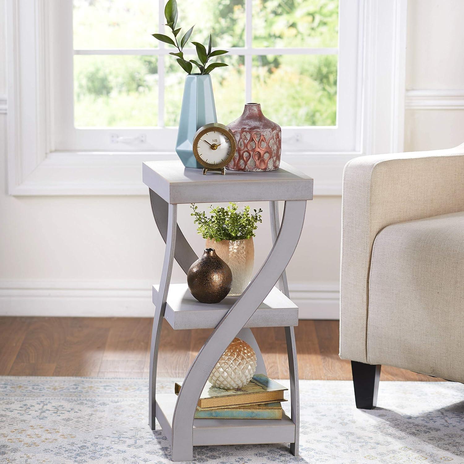 Antique Gray Twisted Leg Side Table with Shelves