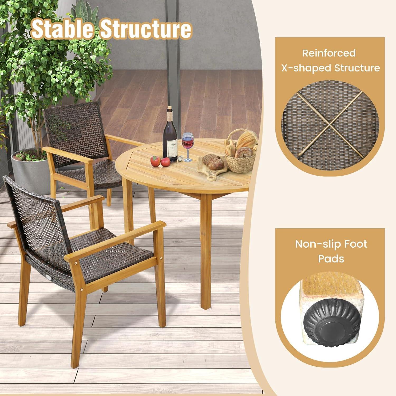 Kepooman Dining Chairs, Patio Dinning Chairs,Set of 4 Outdoor Rattan Chair with Sturdy Acacia Wood Frame-Set of 4