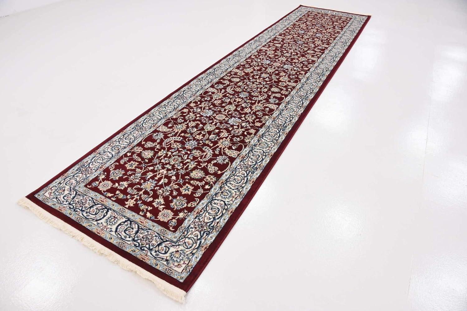 Rugs.com Rabia Collection Rug – 3' x 13' Runner Burgundy Low Rug Perfect For Hallways, Entryways