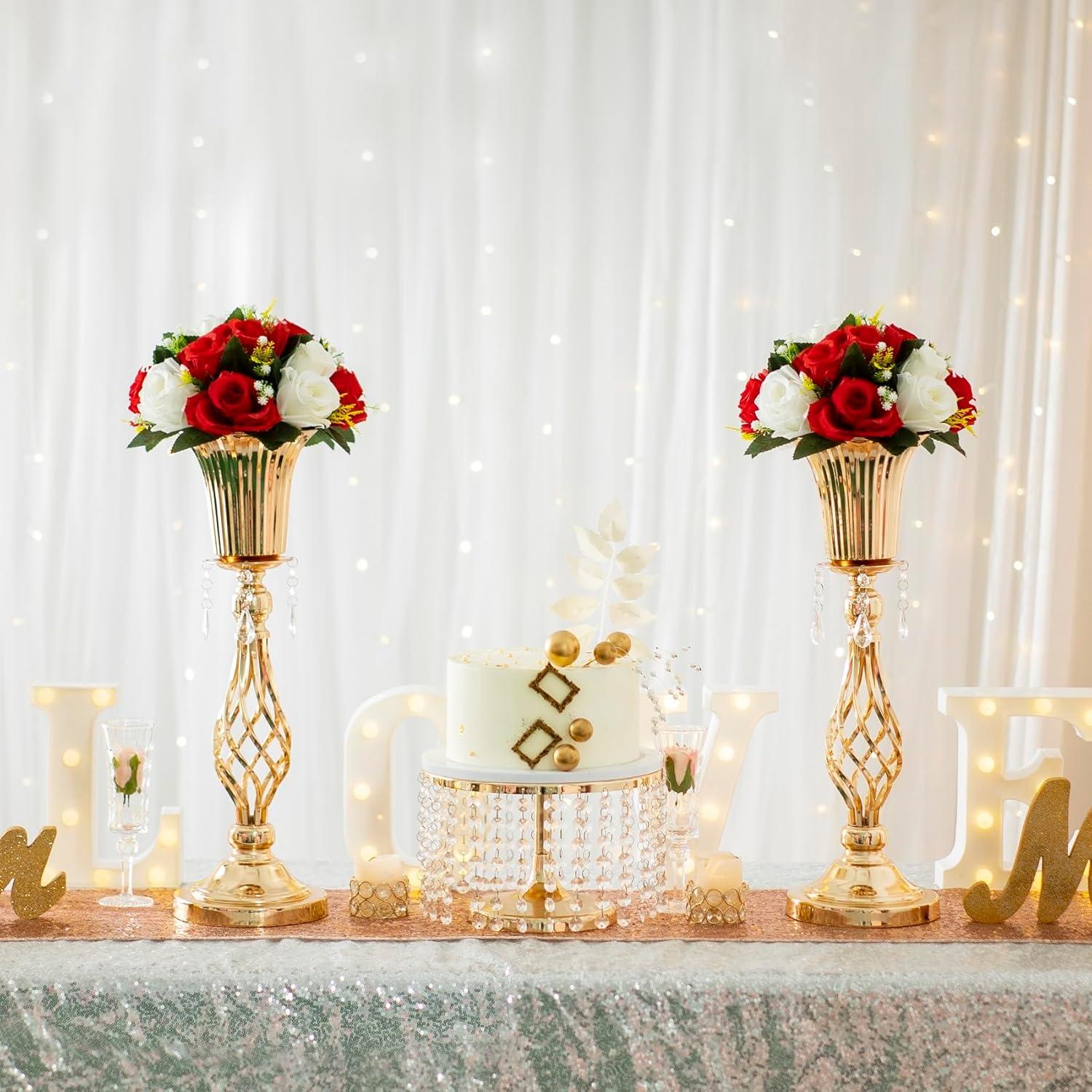 20.2in gold centerpieces for table wedding, 2Pcs wedding flower stand centerpieces for tables, Tall Metal Flower Vase Centerpieces for Party Events Birthday Home Decoration