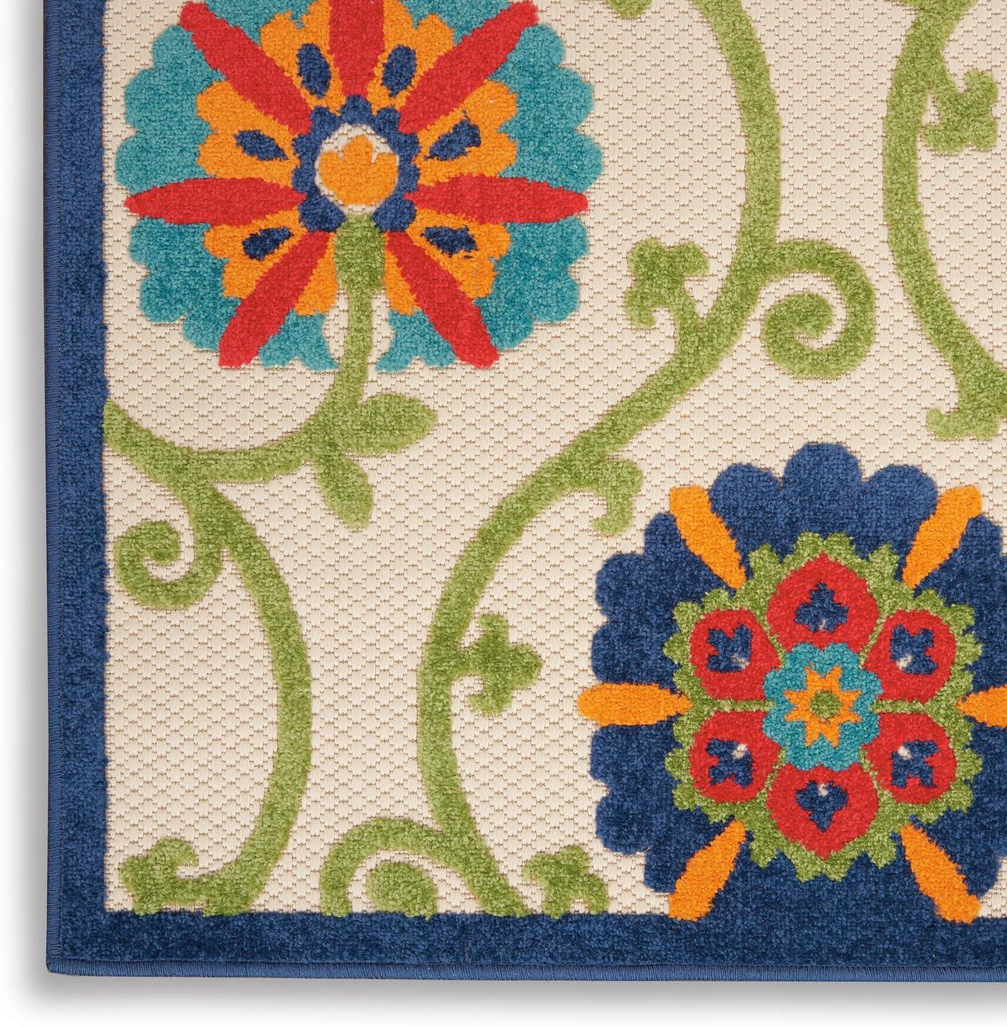Nourison Aloha Contemporary Floral Flatweave High-Low Indoor Outdoor Area Rug Blue/Multicolor 3'6" x 5'6"