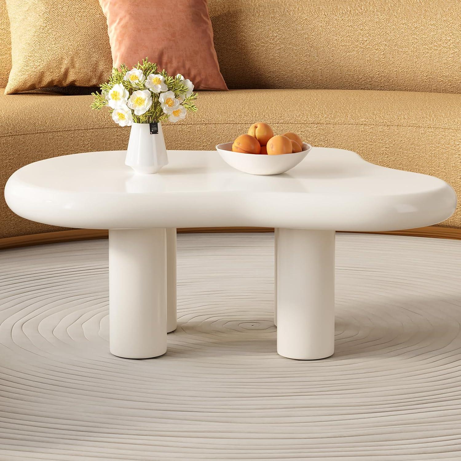 Cream Cloud-Shaped MDF Coffee Table with Rounded Edges