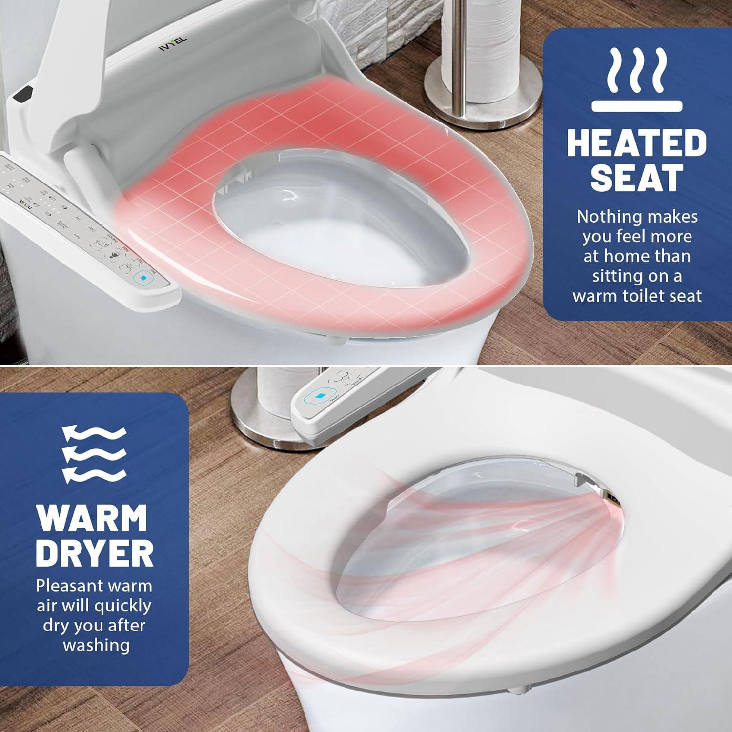 Ivyel GL-3 Smart Electric Bidet for Toilet Seat,Fits Round Toilets,Stainless Steel Self Cleaning Nozzle,Heated bidet Toilet Seat with Warm Water,Air Dryer,Intensive Wash
