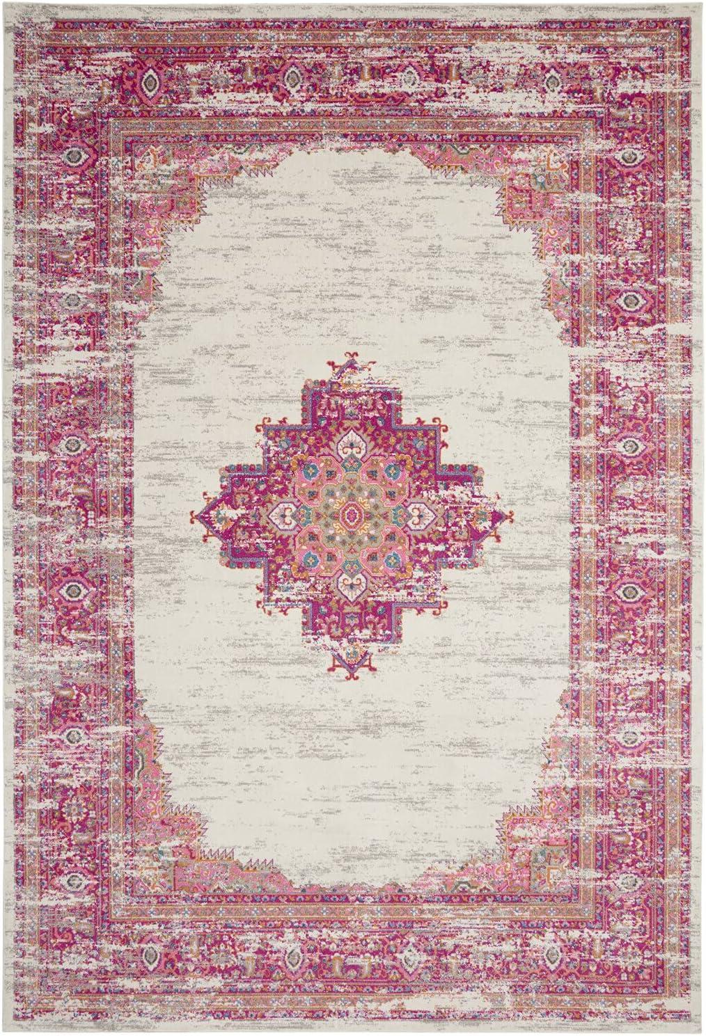Nourison Passion Medallion Bohemian Indoor Rug Ivory/Fuchsia 12' x 15'