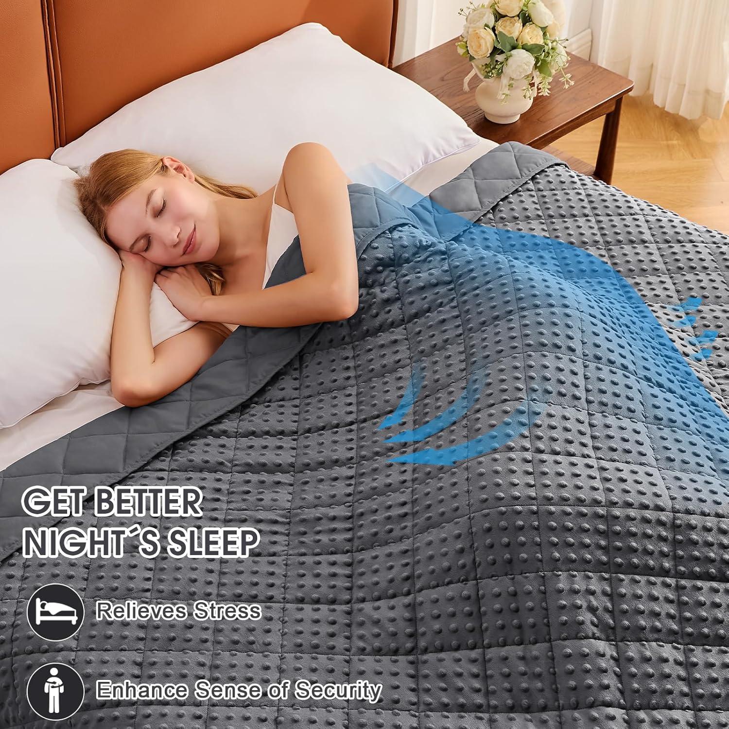 Weighted Blanket for Adults (12lbs, 48"x72" Twin Size) - Cooling Heavy Blanket for 110-130lbs with Premium Glass Beads - Soft Thick Big Blankets for All-Season Sleeping Comfort Breathable- Grey