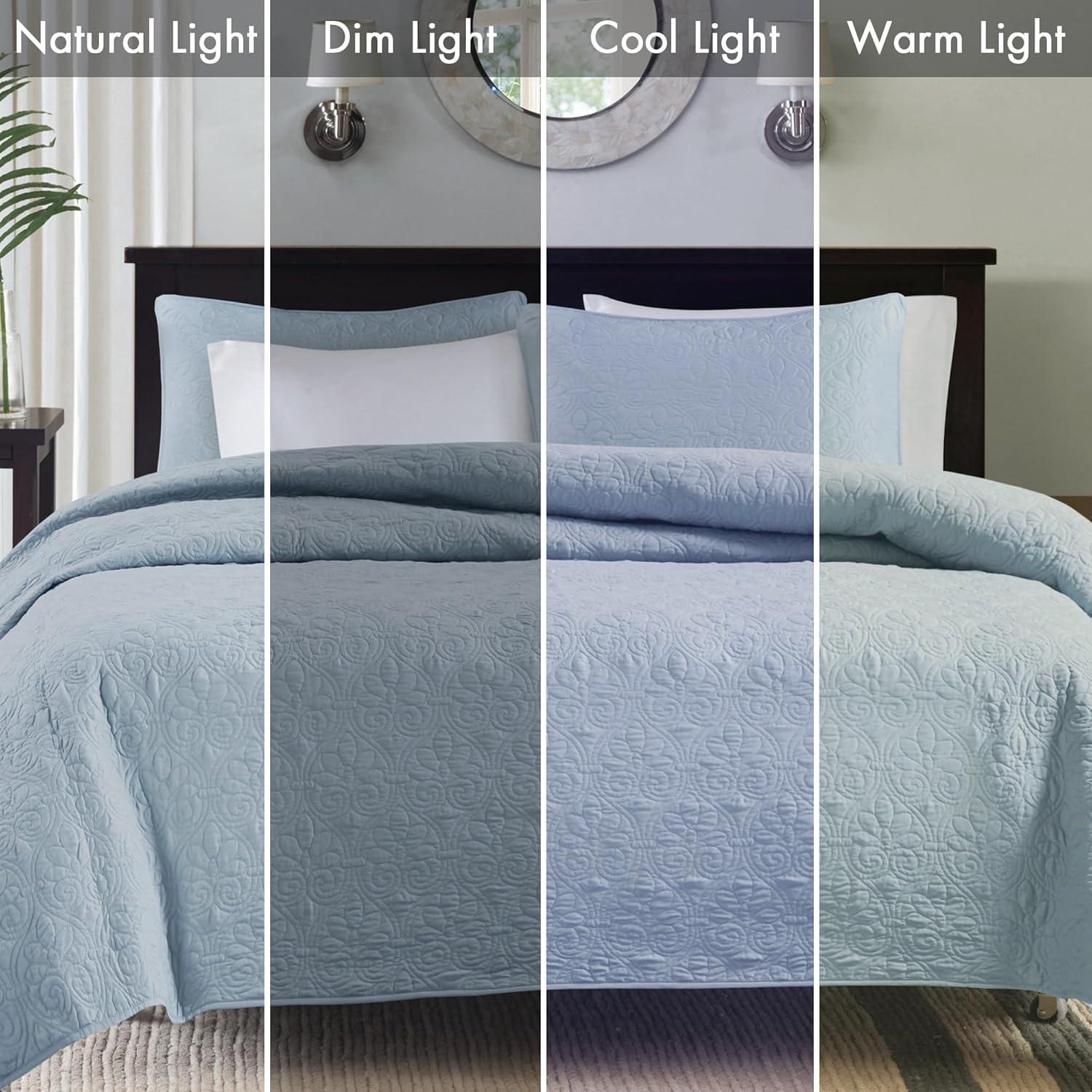 Madison Park 2pc Twin/Twin Extra Long Vancouver Reversible Coverlet Set Blue: Quilt Bedding Sets, Polyester Fill