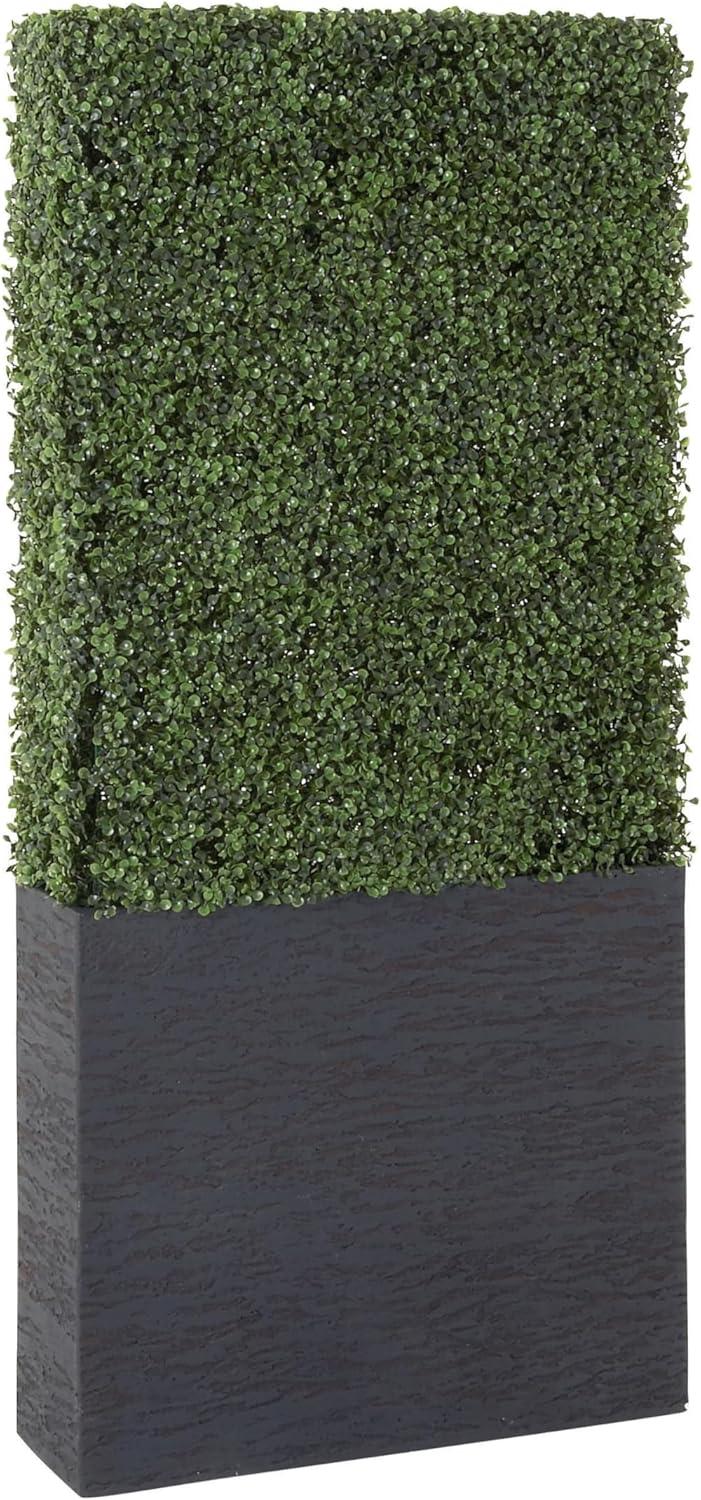 DecMode Green Plastic Contemporary Artificial Boxwood Hedge Topiary with Black Planter Box 22" x 9" x 59"