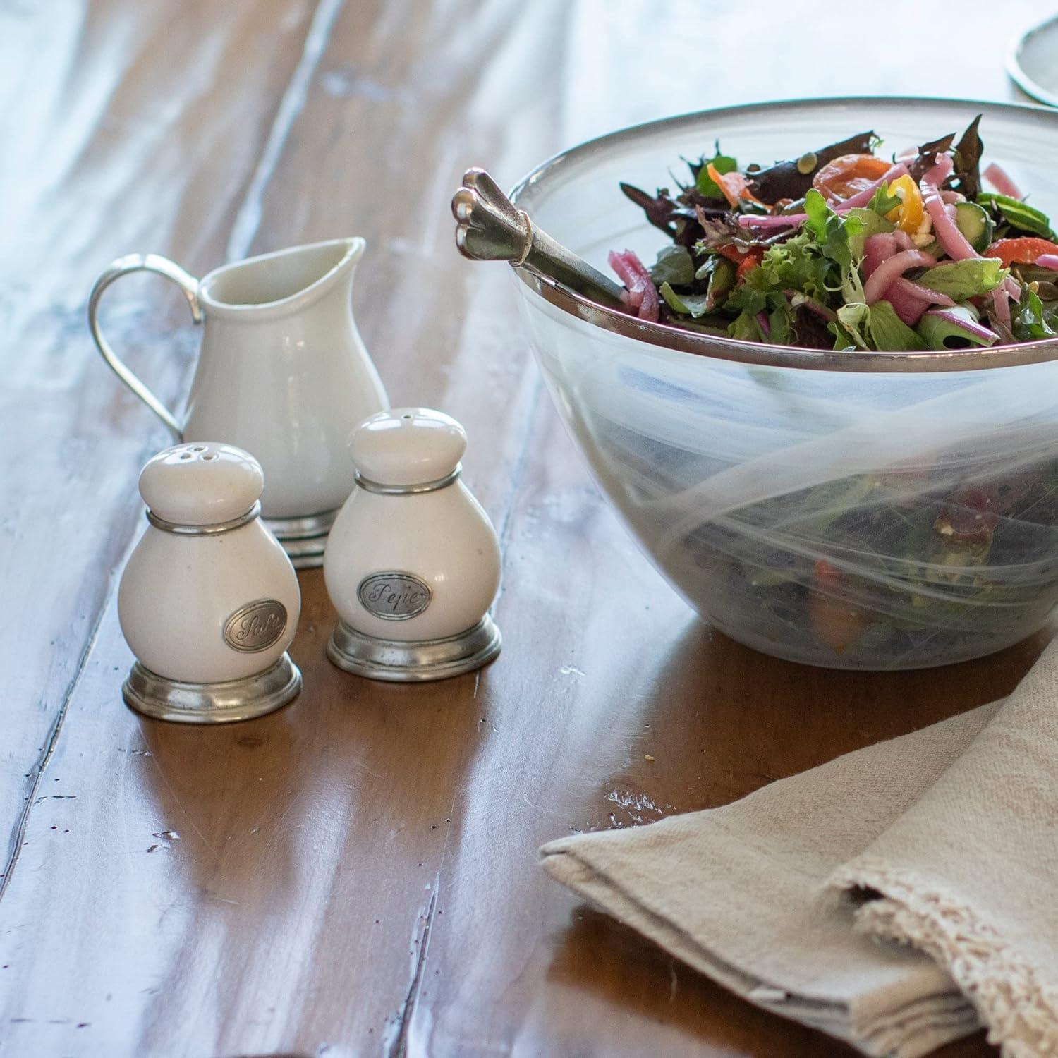 Handcrafted Italian Ceramic and Pewter Salt and Pepper Shakers