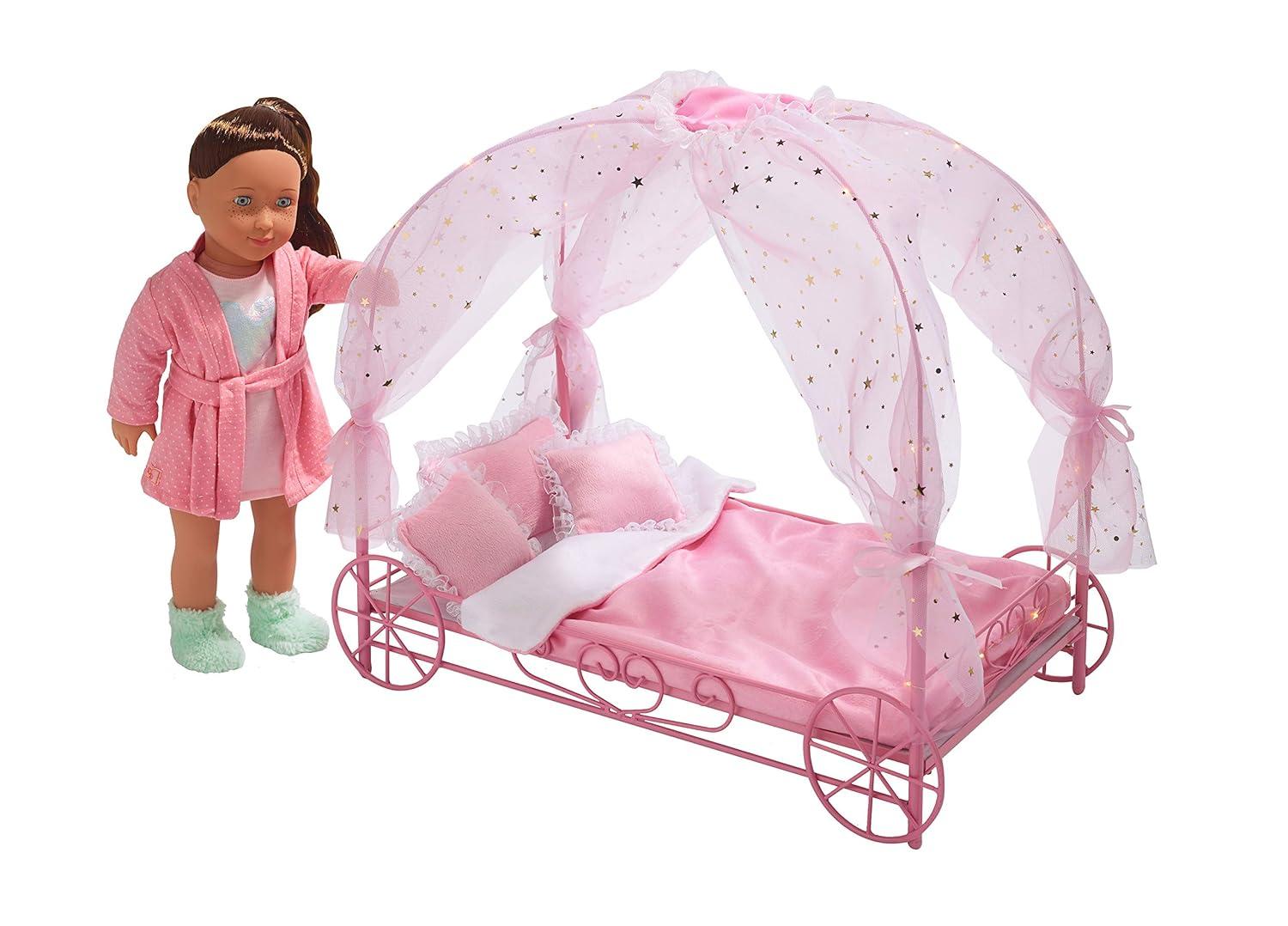 Badger Basket Royal Carriage Doll Bed with Canopy, Bedding and LED Lights