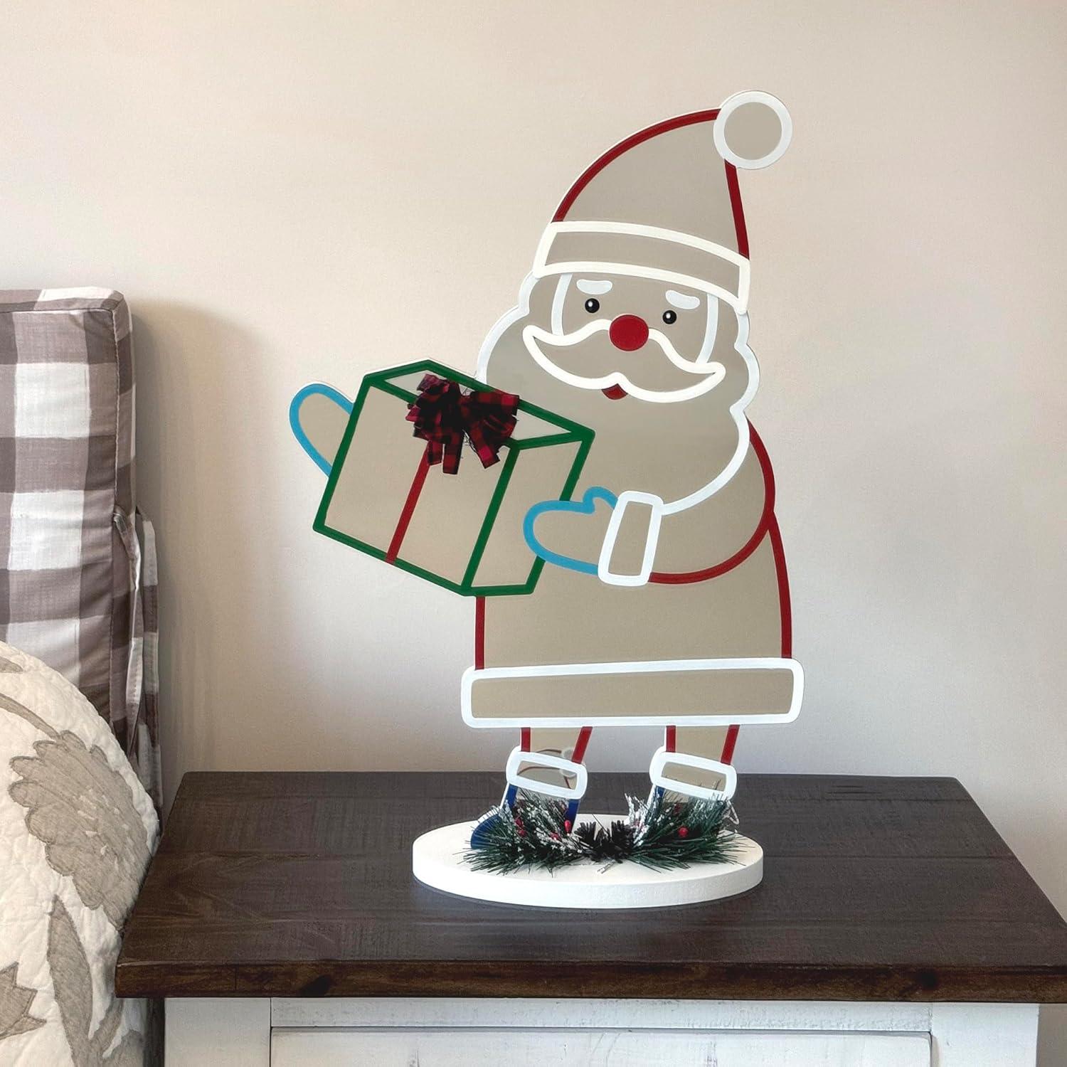 Elumina Decor Santa Infinity Mirror Light with Stand - LED Christmas Decoration - USB-Powered - Santa Claus 3D LED Infinity Light - Indoor Seasonal Holiday Decor for Windows or Tables - 16" x 24"