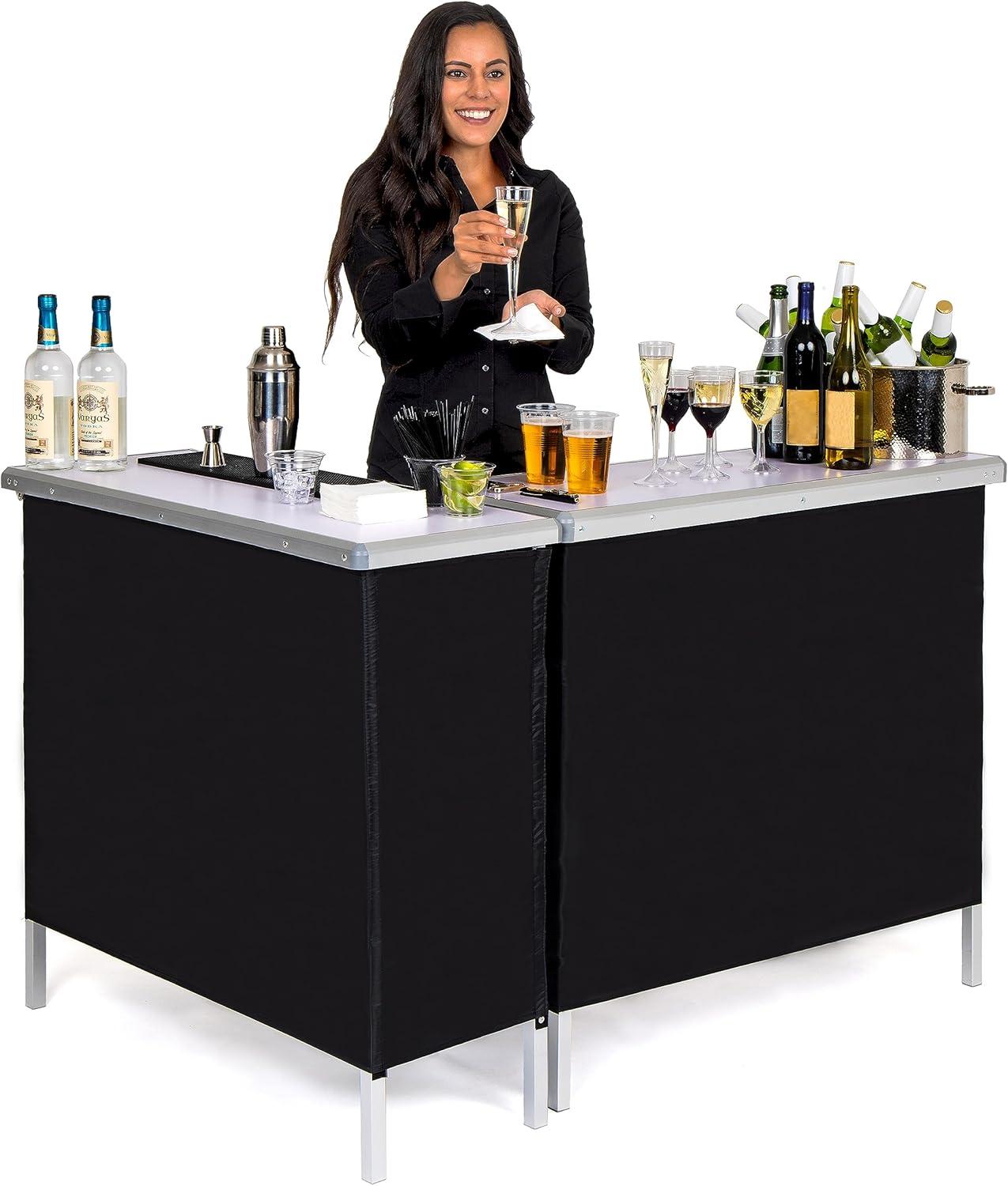 GoBar Portable Double Bar Table Set - Mobile Bartender Station for Events - Includes Carrying Case